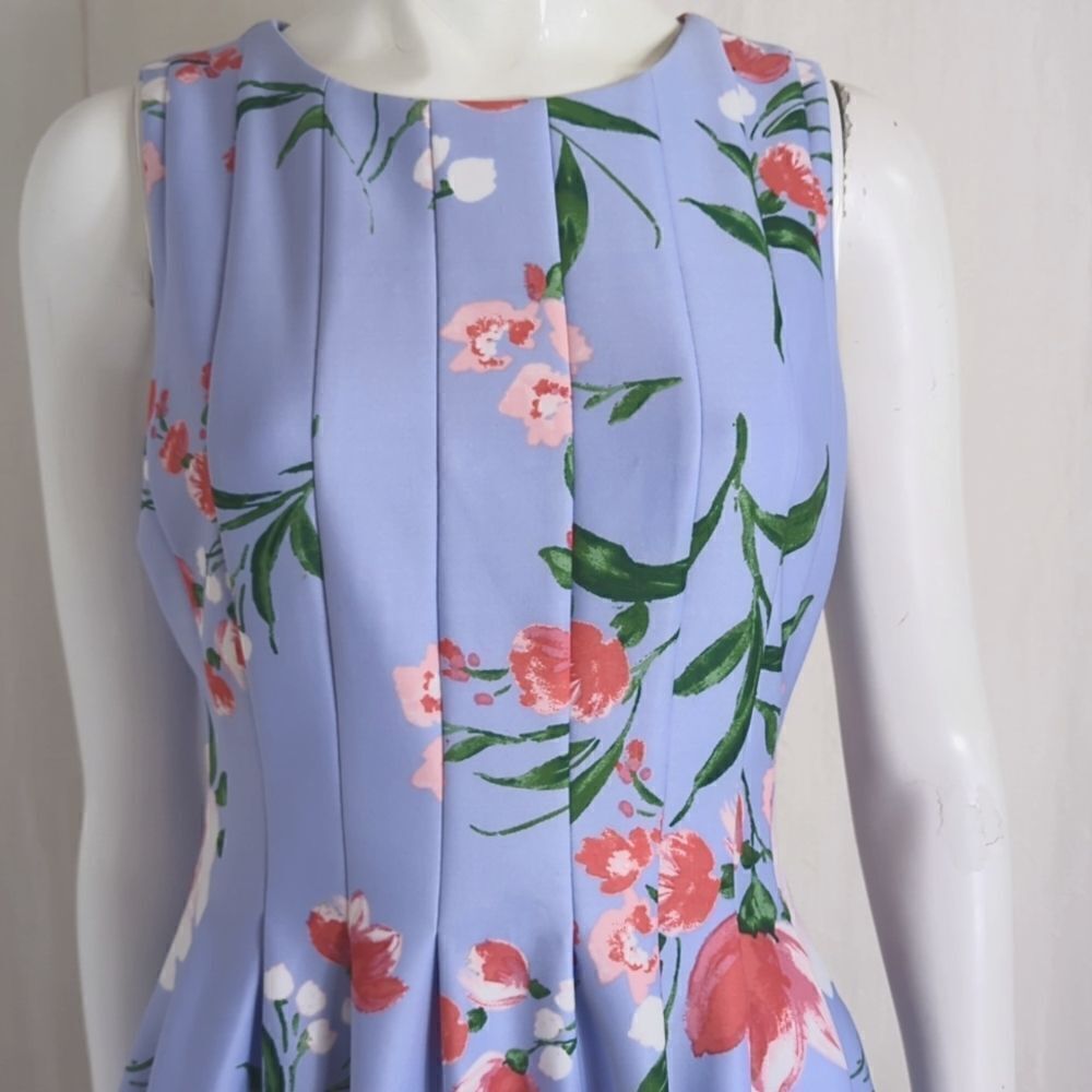 Vince Camuto Fit and Flare Blue Print Mini Dress Size 6 - Picture 2 of 7